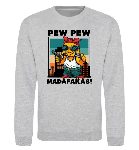 Світшот Pew Pew gangsta chicken Сірий меланж фото