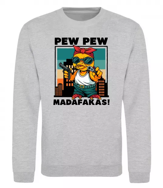 Свитшот Pew Pew gangsta chicken Серый меланж фото