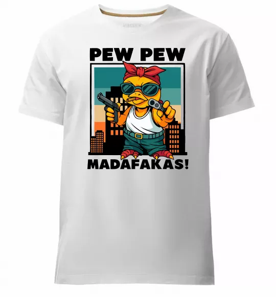 Чоловіча преміум футболка Pew Pew gangsta chicken Білий фото
