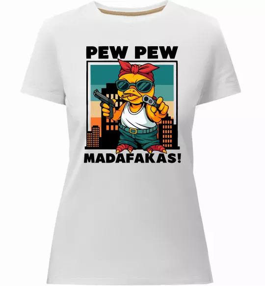 Женская премиум футболка Pew Pew gangsta chicken Белый фото