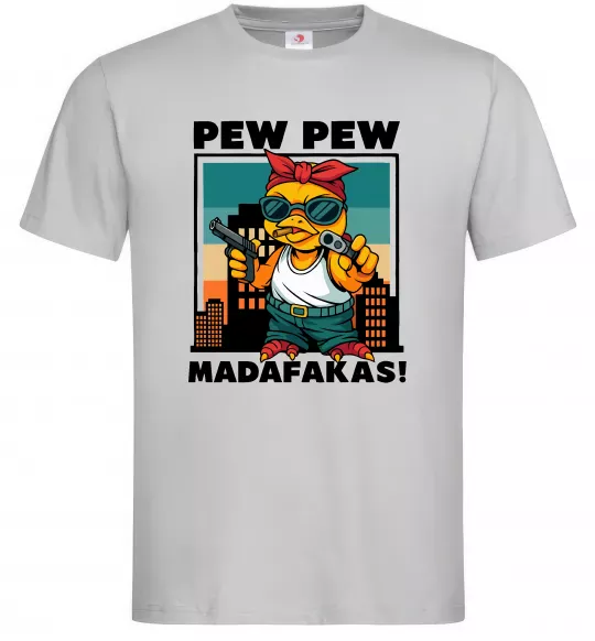 Мужская футболка Pew Pew gangsta chicken Серый фото