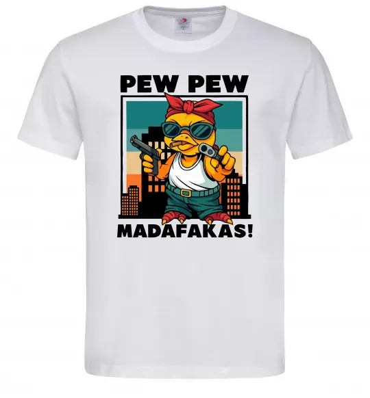 Мужская футболка Pew Pew gangsta chicken Белый фото