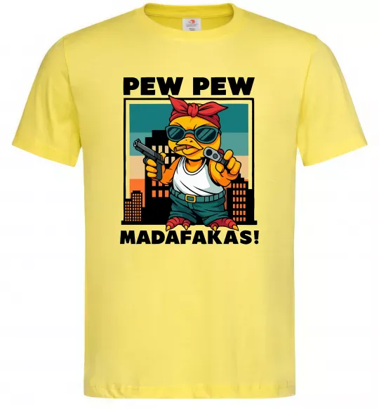 Мужская футболка Pew Pew gangsta chicken Лимонный фото