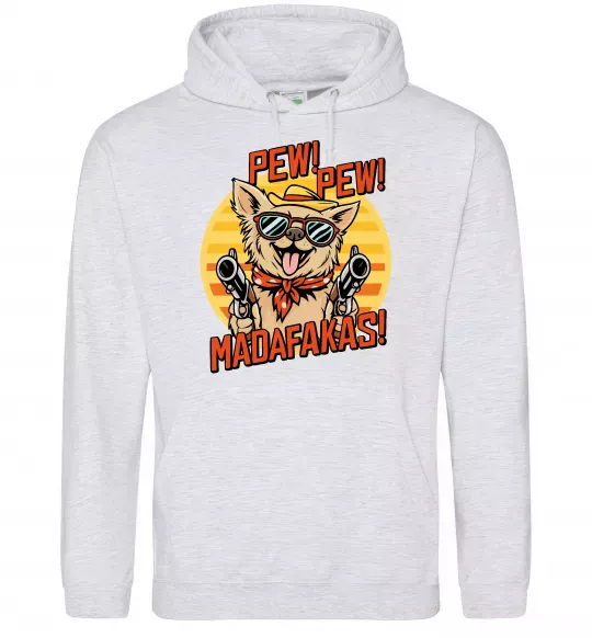 Женская толстовка (худи) Pew Pew dog Серый меланж фото