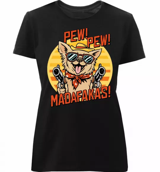 Женская премиум футболка Pew Pew dog Черный фото