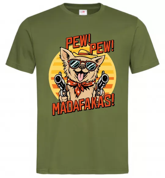 Мужская футболка Pew Pew dog Оливковый фото