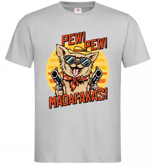 Мужская футболка Pew Pew dog Серый фото