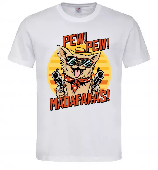 Мужская футболка Pew Pew dog Белый фото