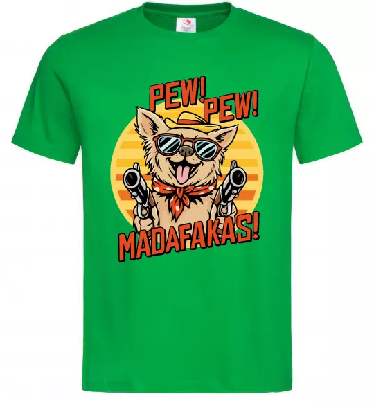 Мужская футболка Pew Pew dog Зеленый фото