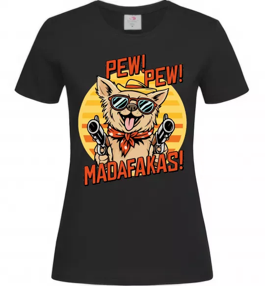 Женская футболка Pew Pew dog Черный фото