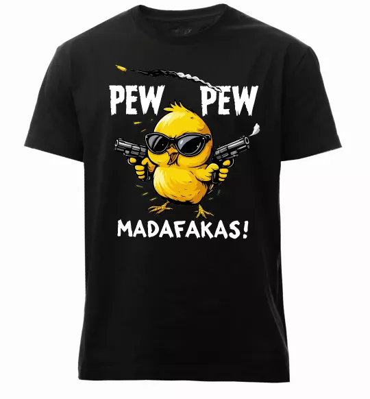 Мужская премиум футболка Pew pew chicken Черный фото