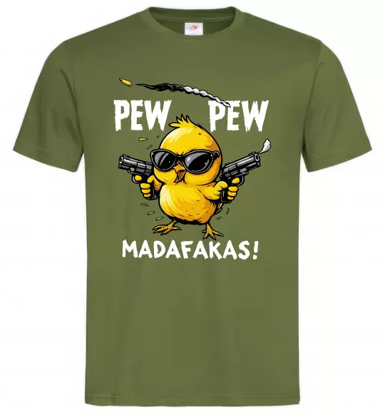 Чоловіча футболка Pew pew chicken Оливковий фото