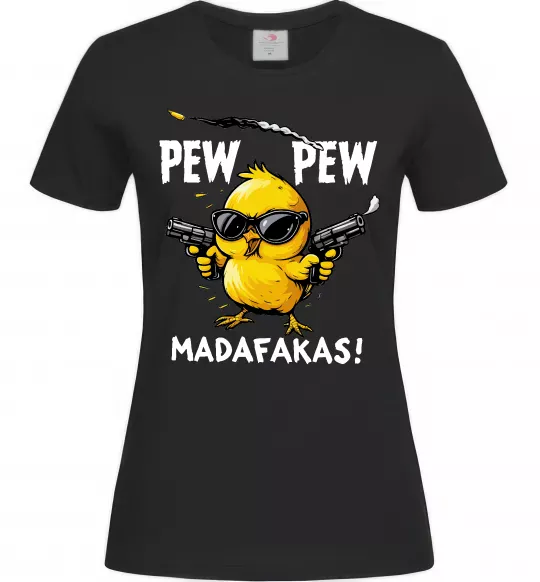 Женская футболка Pew pew chicken Черный фото