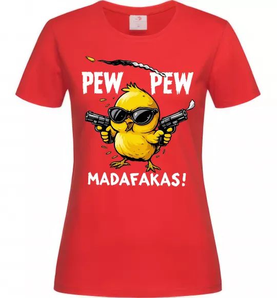 Женская футболка Pew pew chicken Красный фото