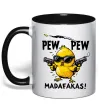 Чашка з кольоровою ручкою Pew pew chicken Чорний фото