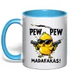 Чашка з кольоровою ручкою Pew pew chicken Блакитний фото