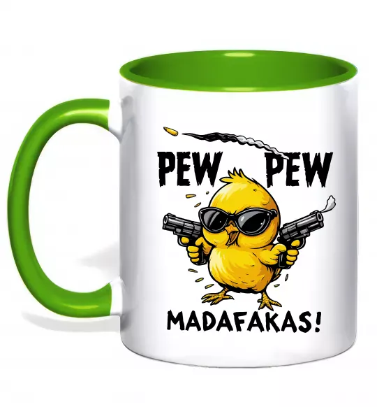 Чашка з кольоровою ручкою Pew pew chicken Зелений фото