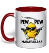 Чашка з кольоровою ручкою Pew pew chicken Червоний фото