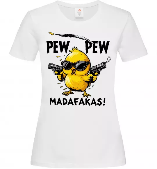 Женская футболка Pew pew chicken Белый фото