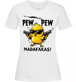 Женская футболка Pew pew chicken Белый фото