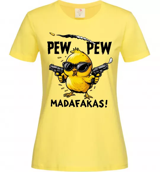 Женская футболка Pew pew chicken Лимонный фото