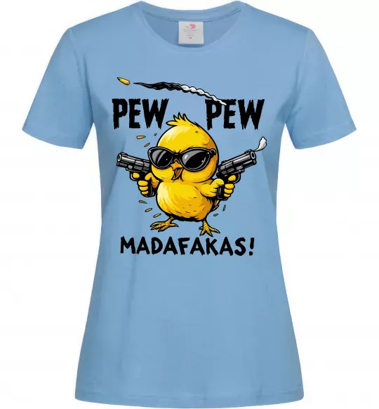 Женская футболка Pew pew chicken Голубой фото