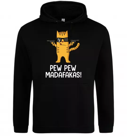 Мужская толстовка (худи) Pew Pew Cat Черный фото