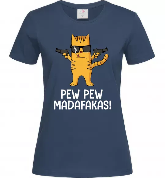 Женская футболка Pew Pew Cat Темно-синий фото