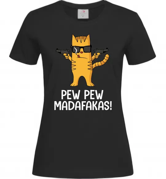 Женская футболка Pew Pew Cat Черный фото