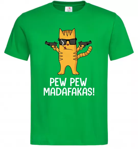 Мужская футболка Pew Pew Cat Зеленый фото
