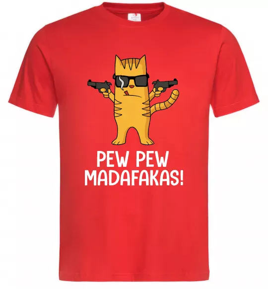 Мужская футболка Pew Pew Cat Красный фото