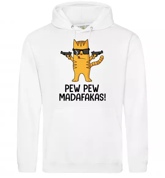Мужская толстовка (худи) Pew Pew Cat Белый фото