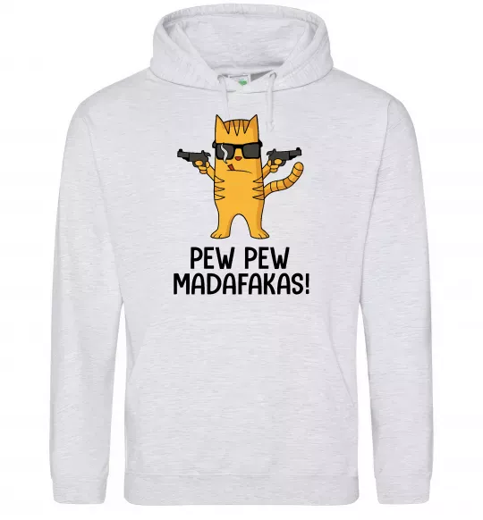 Мужская толстовка (худи) Pew Pew Cat Серый меланж фото