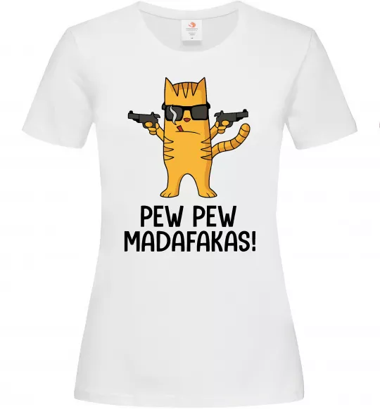 Женская футболка Pew Pew Cat Белый фото