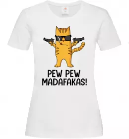 Женская футболка Pew Pew Cat Белый фото