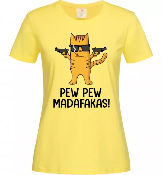 Женская футболка Pew Pew Cat Лимонный фото