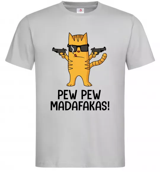 Мужская футболка Pew Pew Cat Серый фото