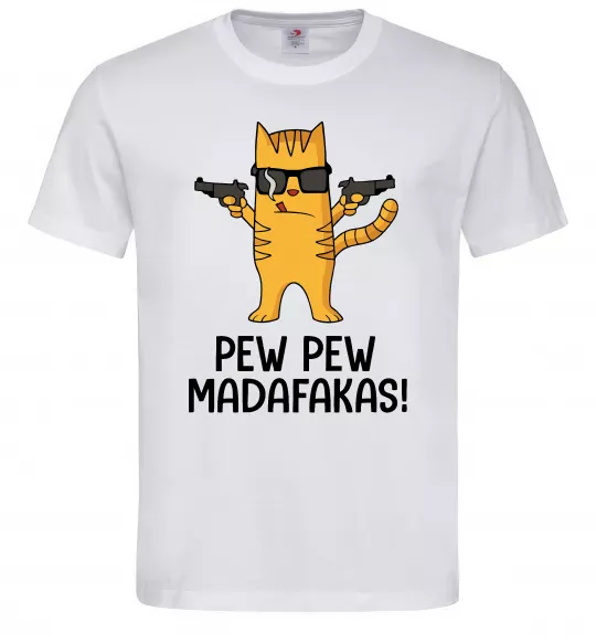 Мужская футболка Pew Pew Cat Белый фото