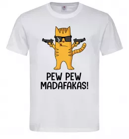 Мужская футболка Pew Pew Cat Белый фото