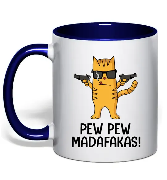 Чашка з кольоровою ручкою Pew Pew Cat Глибокий темно-синій фото