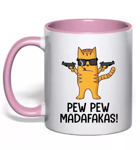 Чашка з кольоровою ручкою Pew Pew Cat Ніжно рожевий фото