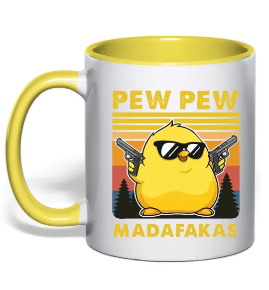 Чашка з кольоровою ручкою Pew pew gangster chicken Лимонний фото