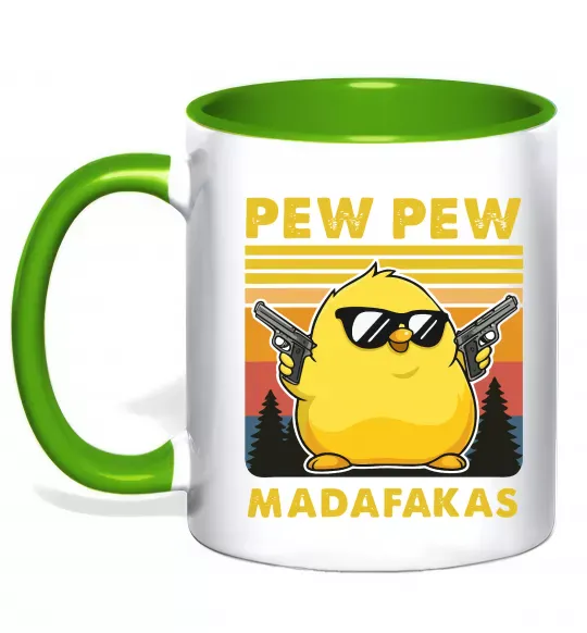 Чашка с цветной ручкой Pew pew gangster chicken Зеленый фото