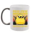 Чашка с цветной ручкой Pew pew gangster chicken Серебро фото
