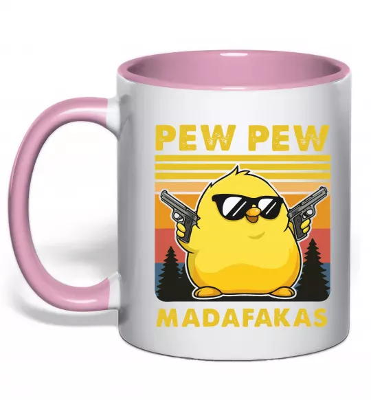 Чашка с цветной ручкой Pew pew gangster chicken Нежно розовый фото