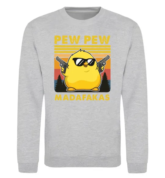 Свитшот Pew pew gangster chicken Серый меланж фото