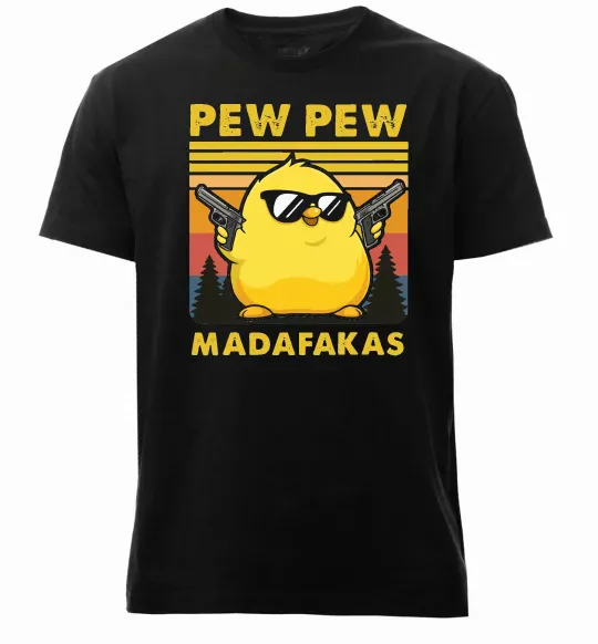 Чоловіча преміум футболка Pew pew gangster chicken Чорний фото