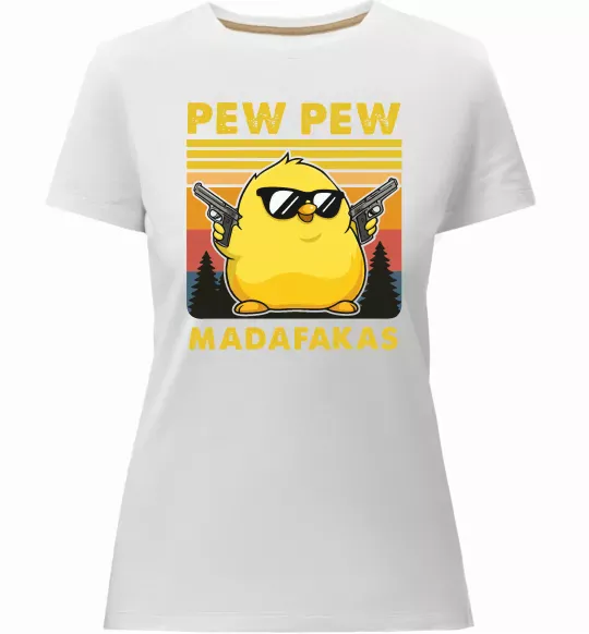 Женская премиум футболка Pew pew gangster chicken Белый фото