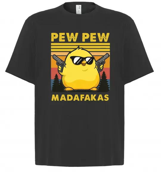 Футболка Оверсайз Pew pew gangster chicken Черный фото