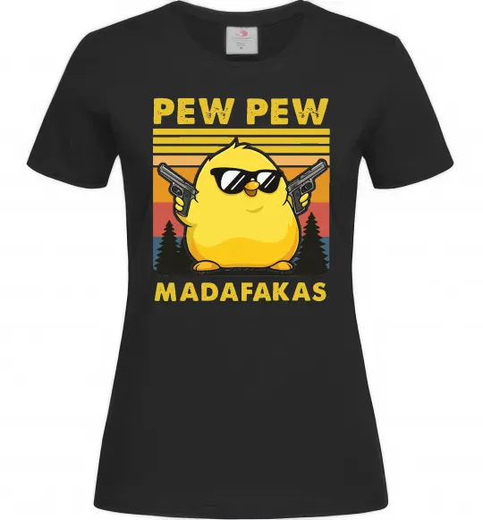 Жіноча футболка Pew pew gangster chicken Чорний фото